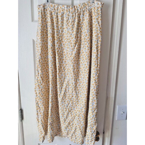 VTG 90s Yellow Floral Express Maxi Half Button Front Slit Rayon Size XL * - Picture 3 of 8